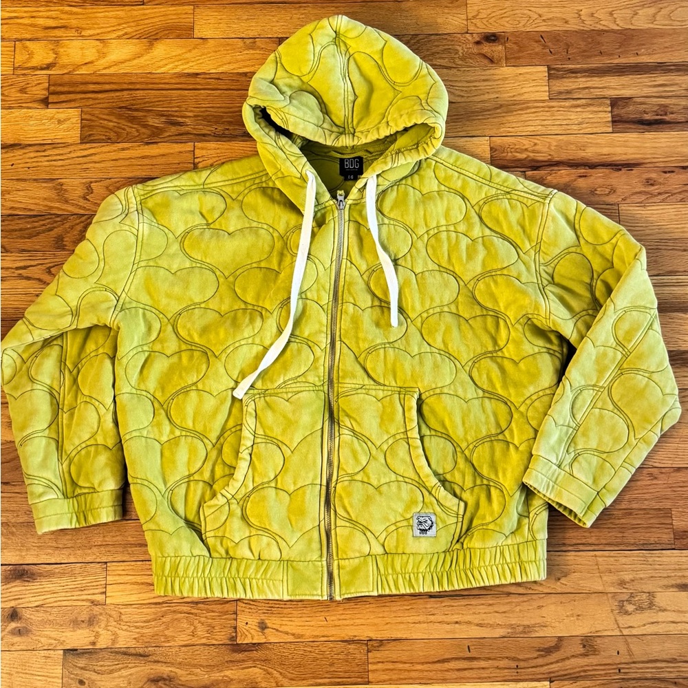 BDG Urban Outfitters Zip Up Quilted Embroidered Green Hoodie Zip Up Jacket LARGE